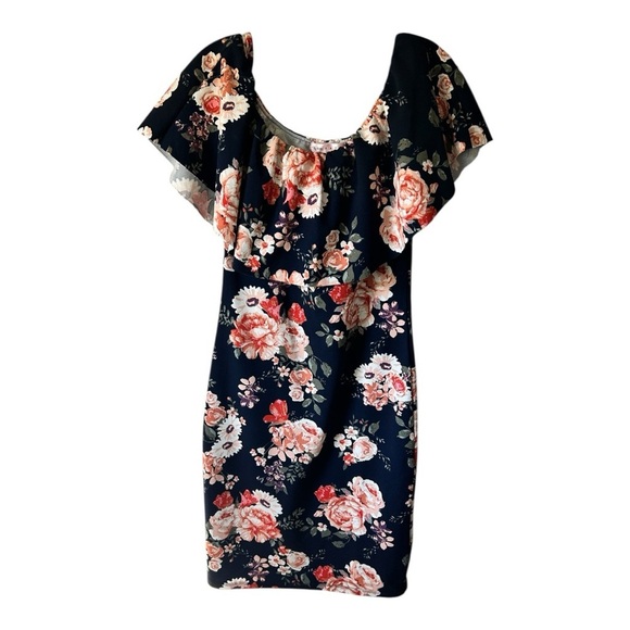 Crave Fame Asymmetrical Blue and Pink Flutter Sleeve Dress size large. - Picture 2 of 5